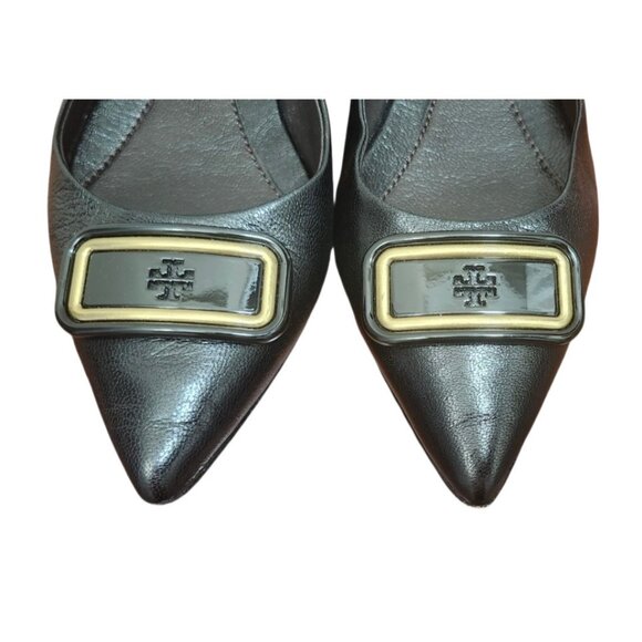 Tory Burch Georgia Point Toe Black Water Snake Heels Flats 6.5 - Picture 5 of 13